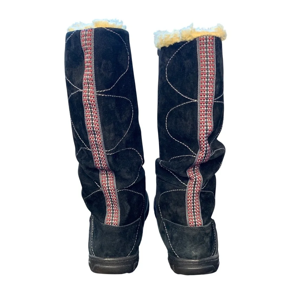 Caterpillar Black Suede Fur Lined Winter Boots Women Warm Cozy‎ Knee High Size 9